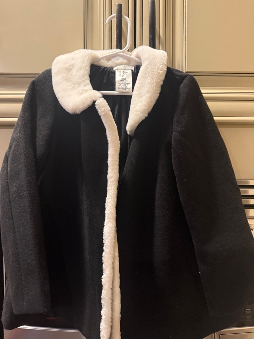 Black Coat with White Faux-Fur Trim - Women's Jacket